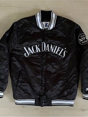 Starter Jack Daniels Satin Bomber Jacket Men's / Unisex Large Black Old No. 7